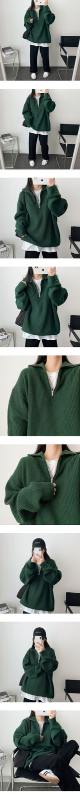 Mohedoutum Boxy Half Zip-Up Knitwear