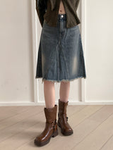 Bamit Vintage Washing Slit Midi Denim Skirt
