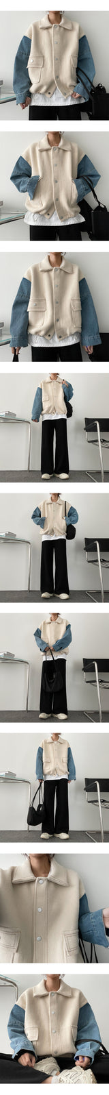 Soft Thick Denim Mixed String Collar Jacket