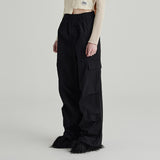BLACK OVERSIZE STRING CARGO PANTS