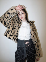 Leopard Crop Fur Jacket (BEIGE)