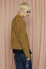 BUTTON ARGYLE KNIT JACKET / OLIVE
