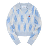 スモールチェリーアーガイルカラーニット／SMALL CHERRY ARGYLE COLLAR KNIT [SKY]