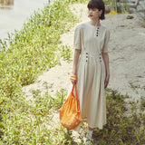 ボタンポイントパフドレス/[LINE] Button Point Puff Dress