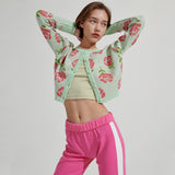 Rose pattern Crop Cardigan [Mint] (6679685333110)