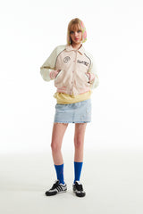 ドゥードゥルチェリースタジアムクロップジャンパー／DOODLE CHERRY STADIUM CROP JUMPER [SALMON PINK]