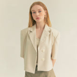 クロップアンバルハーフスリーブジャケット / Crop Unbal Half Sleeve Jacket (Ivory)