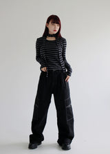 ストライプスカーフセットTシャツ/Stripe scarf set T-shirt (2color)