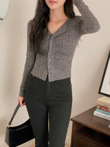 Slim Fit Shirring Ribbed Knit Cardigan (3color)