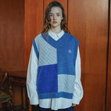 カラーブロックウールニットベスト / Tone on tone color block wool knit vest