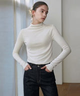 HIGH NECK SLIM TOP_BROWN