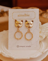 メルビーザキャットシリーズ - アンティークキャットノブピアス / Melbie The Cat Series - Antique Cat Knobs Piercing (Gold ver.)