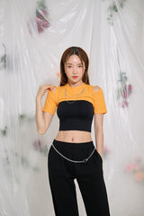 スリットネックレスクロップTシャツ / TOP(9326) Slit Necklace Crop Tee