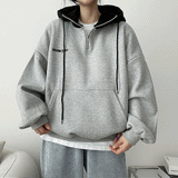 [Fleece] Eden Embroidered Color Coloring Half Zip-Up Hoodie