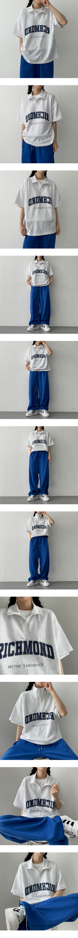 リッチセミジップアップショートスリーブTシャツ/Rich semi zip-up short-sleeved T-shirt
