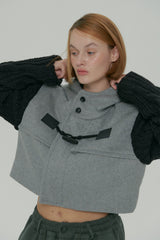  WOOL KNIT DUFFLE COAT / GRAY