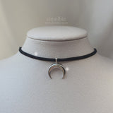 Upside Down Crescent Moon Choker Necklace - Silver