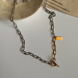 2トーントグルバーボールドチェーンショートネックレス / lx Two Tone Toggle Bar Bold Chain Short Necklace