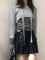 High-Waist Cutting Damage Pleated Skirt