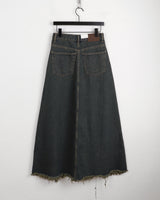 Elder Pintuck Pleated Long Denim Skirt