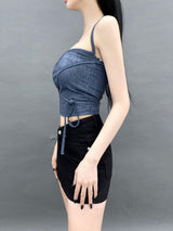 デニムフリーストラップトップ/802. Denim free strap top (3color)