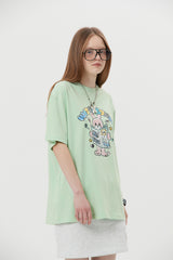 キルシーウィティーバニードローイング半袖Tシャツ／ WITTY BUNNY HAND DRAWING SHORT SLEEVE T-SHIRT [MINT] (6682200375414)