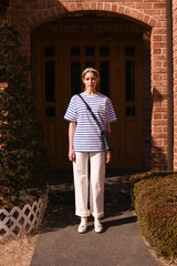 ミントネックブルーストライプユニセックスTシャツ / Mint Neck Blue Stripe Unisex T-shirt