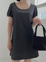 ディープUネックデニムドレス/Deep U Neck Denim Dress (2color)