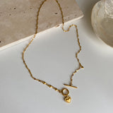 ゴールドハートシンプルトグルバーネックレス/ggt Gold heart simple toggle bar necklace