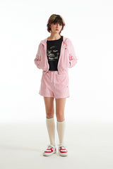 チェリークロップテリーフーディージップアップ／CHERRY CROP TERRY HOODIE ZIP UP [SALMON PINK]