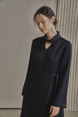 カラーカットアウトドレス/COLLAR CUTOUT DRESS_BLACK