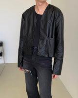 クロップドレザーカーディガン/SI Cropped Leather Cardigan (3 colors)