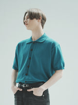 オープン半袖ニット / T1015 OPEN SHORT-SLEEVED KNIT_BLUEGREEN