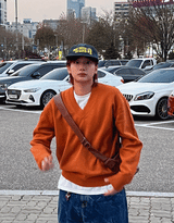 V-neck basic knit / knit , overfit knit