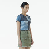 タイダイブロックミックスクロップTシャツ/GRAY TIE-DYE BLOCK MIX CROP T-SHIRT