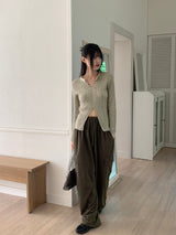 Nalky Bokashi V-neck slit long-sleeve knit