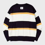 NATURAL STRIPE CREW NECK KNIT (NAVY) (6627477651574)