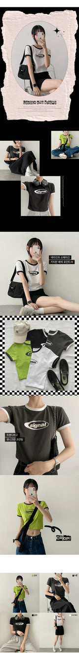 Signal color crop short-sleeved shirt
