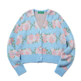 フラワーパターンクロップカーディガン / Flower Pattern Crop Cardigan_Ash Blue