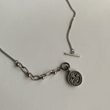 シンプルスマイルユニークコイントグルバーチェーンネックレス / si Simple Smile Unique Coin Toggle Bar Chain Necklace