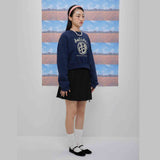 Cheerful logo short sweat shirt (navy) (6684429647990)