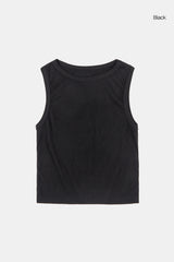 Crew-neck ribbed crop sleeveless top