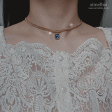 シティウーマンゴールドチェーンチョーカーネックレス - ライトサファイア / City Women Gold Chain Choker Necklace - Light Sapphire