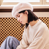 VA Square Stud Angora Beret / Pink