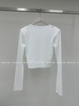ハートオープンショルダーパッドクロップドTシャツ