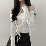 Naso sherring Halterneck Layered Off-Shoulder Long-Sleeved T-Shirt (3 colors)