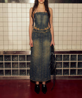 デニムパネルドロングスカート / DENIM PANELLED LONG SKIRT (BLUE)