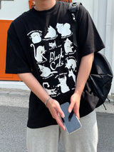 レイジーキャットハーフTシャツ / LAZY CAT HALF T-SHIRTS(2COLOR)
