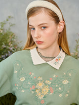 フラワーエンブロイダリーカラースウェットシャツ / Flower Embroidered Collar Sweatshirt
