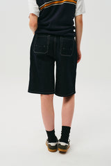 CONTROL WAIST DENIM BERMUDA WIDE PANTS [DARK NAVY]